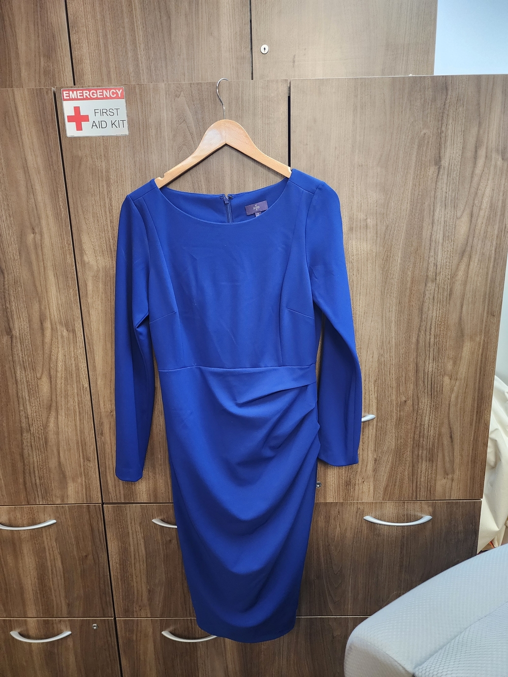 NYDJ Cobalt Blue Long-Sleeve Asymmetrical Sheath Dress